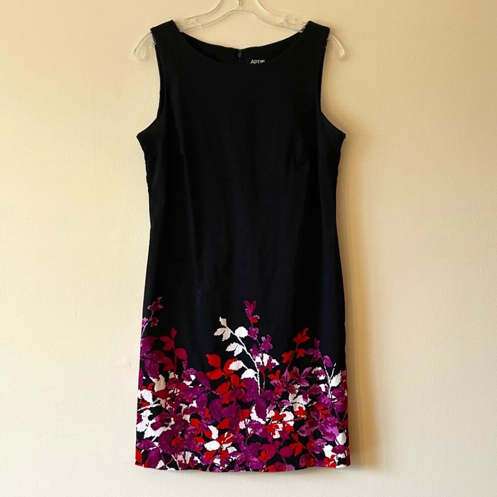 Apt. 9 Sleeveless Black Midi Dress with Purple and Red Floral Pattern